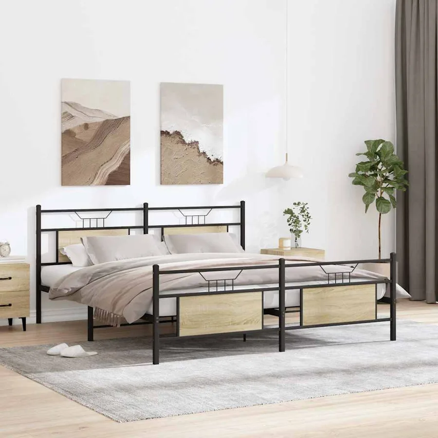 Cadre de lit en métal sans matelas chêne sonoma 183x213 cm - 4