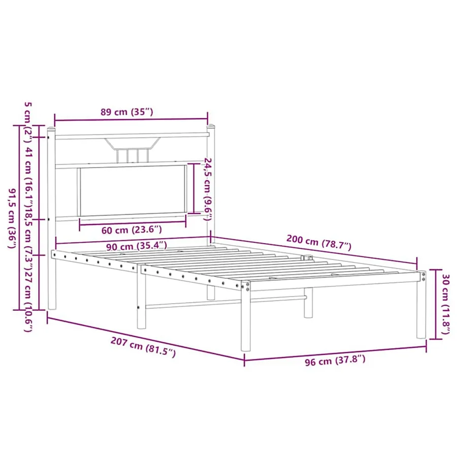 Cadre de lit sans matelas chêne marron 90x200cm bois ingénierie - 11