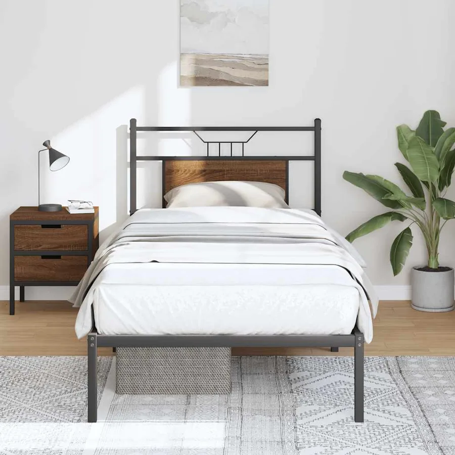 Cadre de lit sans matelas chêne marron 90x200cm bois ingénierie - 4