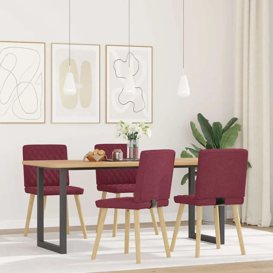 Chaises à manger lot de 4 rouge bordeaux tissu - 2