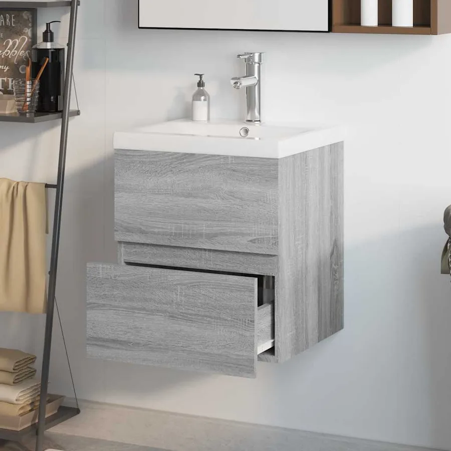 Meuble lavabo avec bassin intégré Sonoma gris Bois d'ingénierie - 3