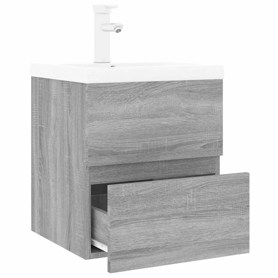 Meuble lavabo avec bassin intégré Sonoma gris Bois d'ingénierie - 4