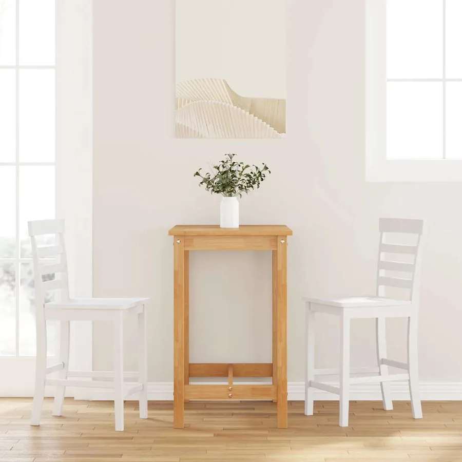 Tabourets de bar 2 pcs blanc bois massif d'hévéa