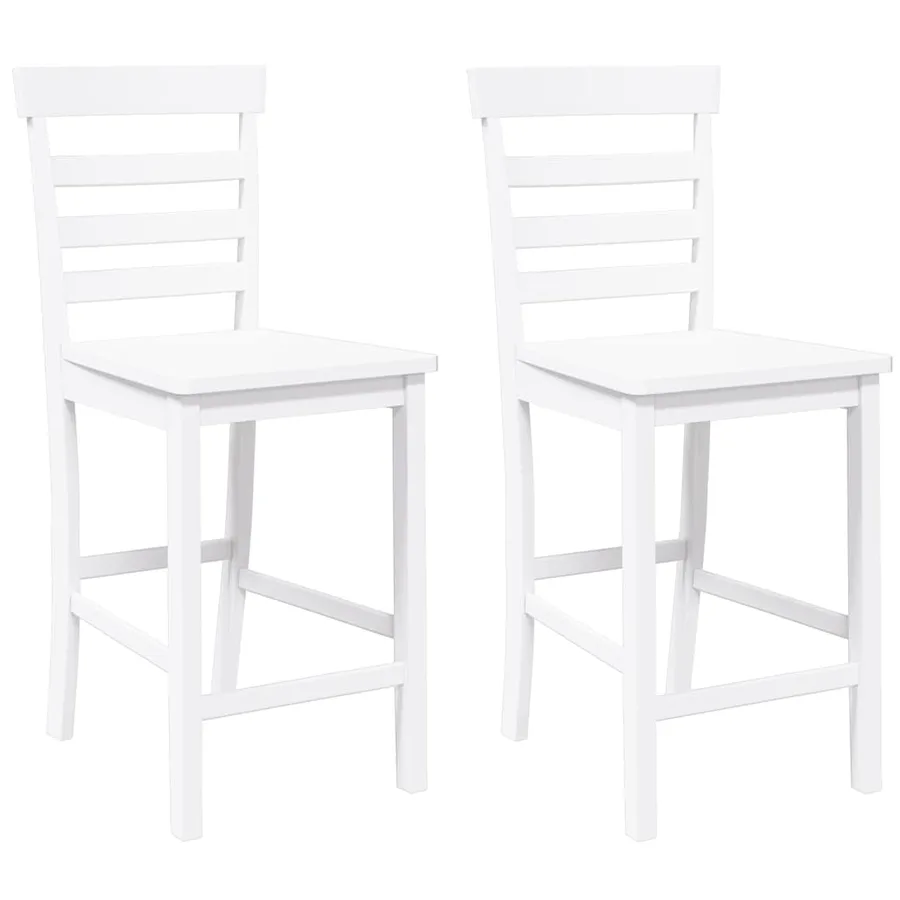 Tabourets de bar 2 pcs blanc bois massif d'hévéa - 2