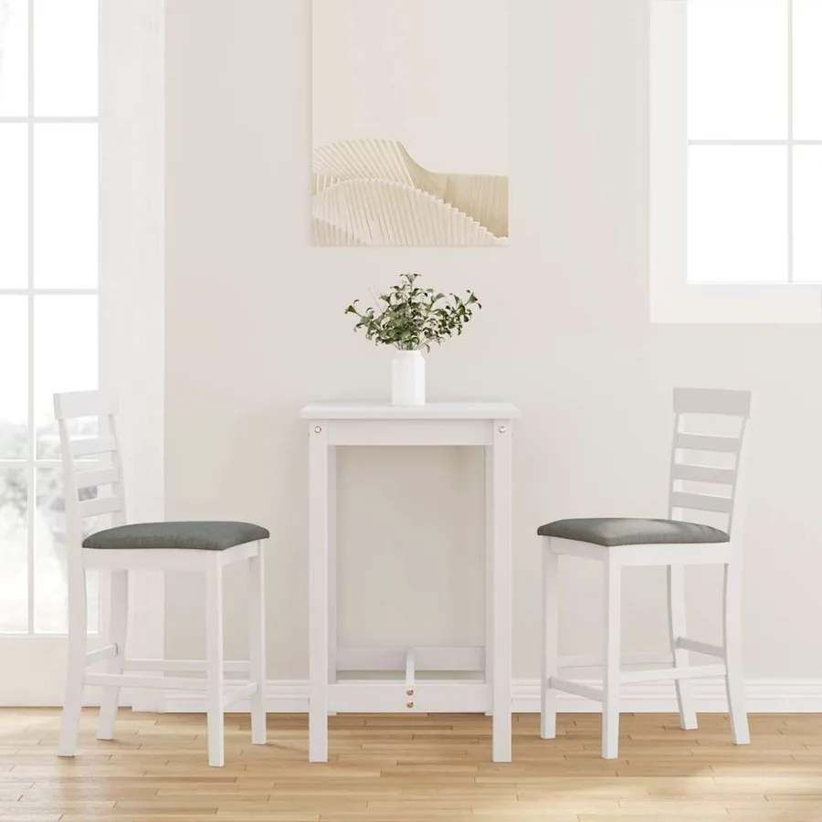 Tabourets de bar avec coussins 2 pcs blanc bois massif d'hévéa