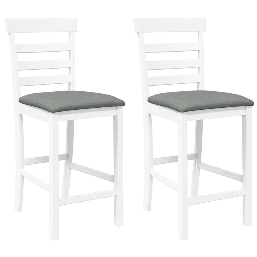 Tabourets de bar avec coussins 2 pcs blanc bois massif d'hévéa - 2