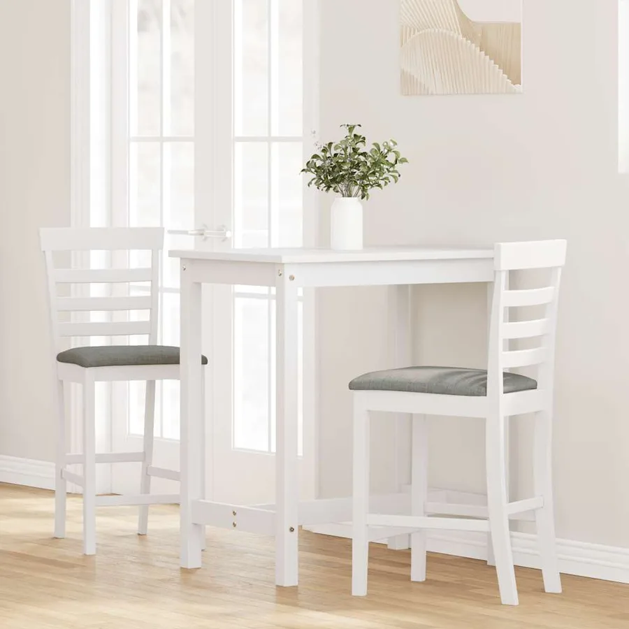 Tabourets de bar avec coussins 2 pcs blanc bois massif d'hévéa - 3