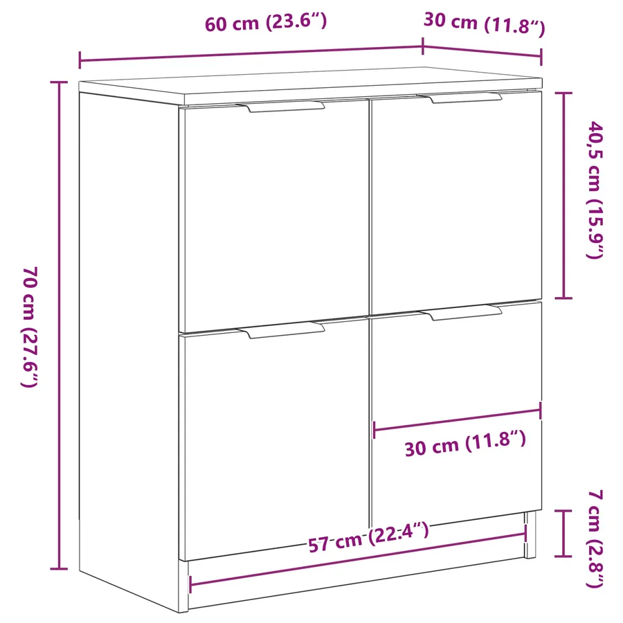 Buffet 2 pcs Chêne noir 60 x 30 x 70 cm Bois d'ingénierie - 14