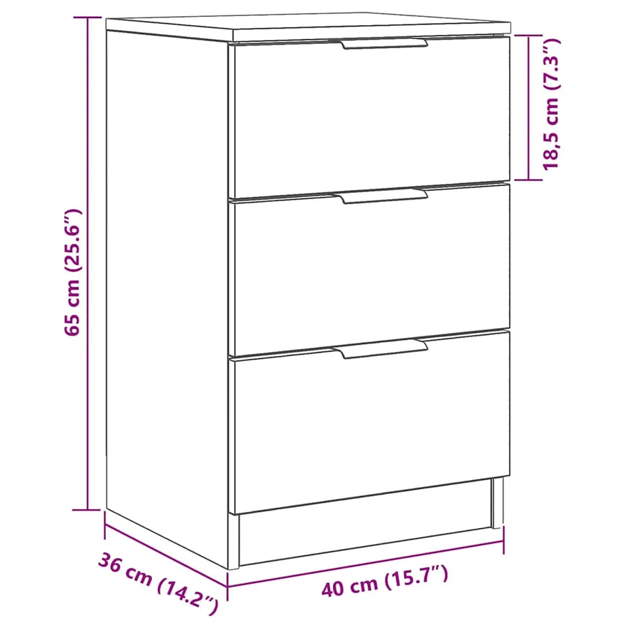 Cabinet de chevet avec tiroir 2 pcs Chêne noir 40 x 65 x 65 cm - 12