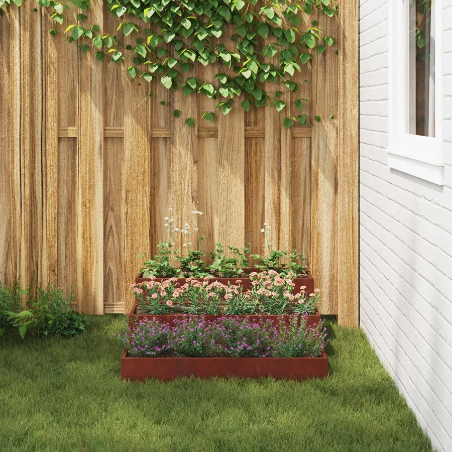 Cache-pot de jardin Rouillé 90 x 90 x 35 cm Acier patiné - 4