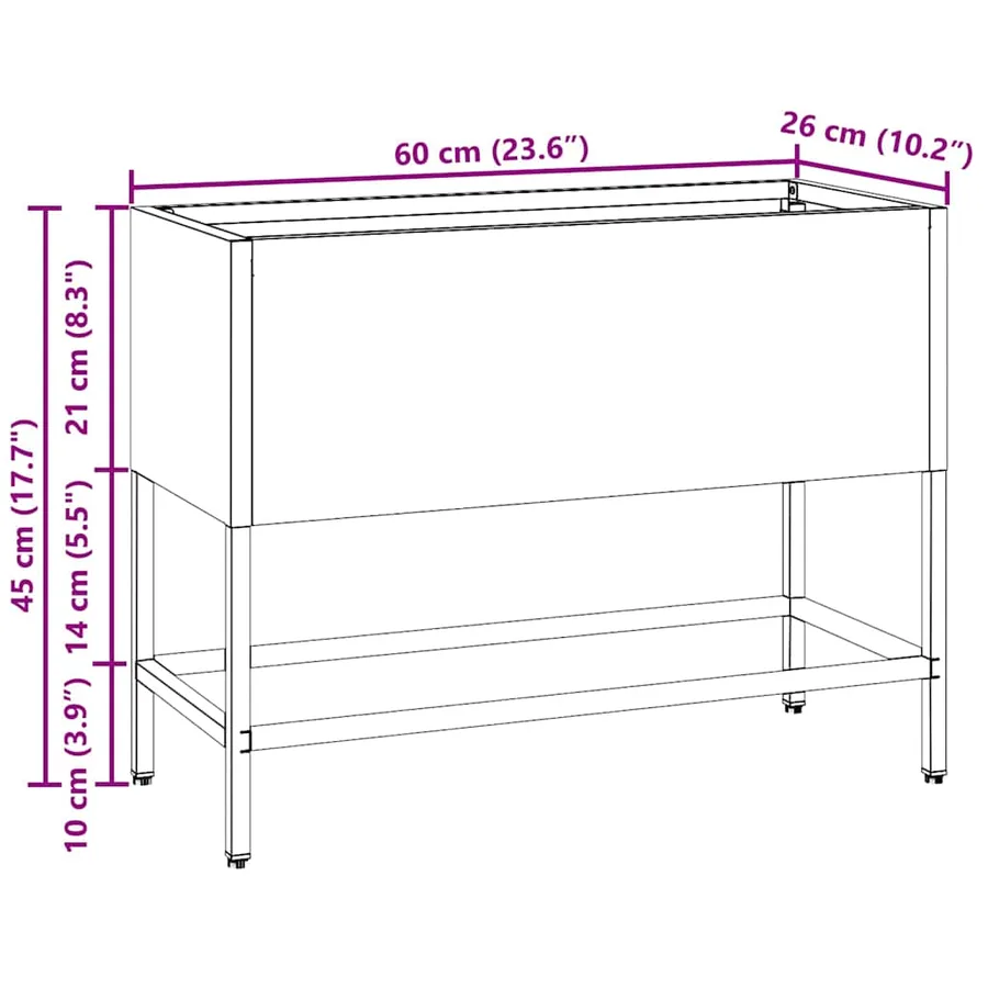 Bac de jardin surélevé Rouillé 60 x 26 x 45 cm Acier patiné - 14