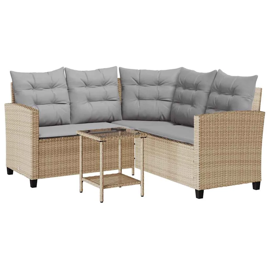 Canapé de jardin avec table et coussins en forme de L beige - 2