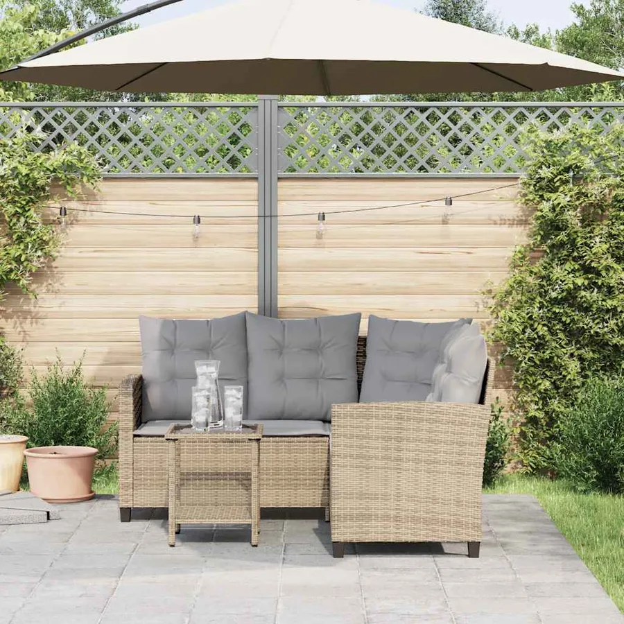 Canapé de jardin avec table et coussins en forme de L beige - 3