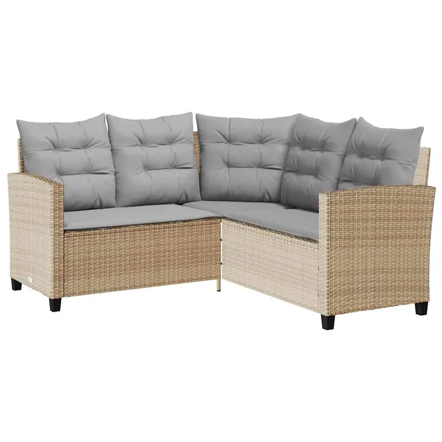 Canapé de jardin avec table et coussins en forme de L beige - 5