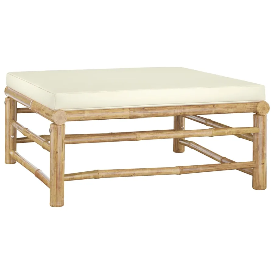 Salon de jardin 8 pcs avec coussins blanc crème bambou - 7