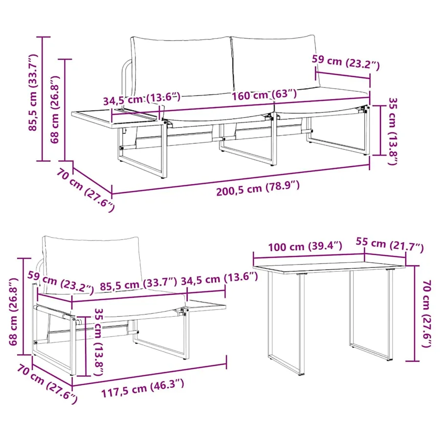Ensemble de salle à manger pour jardin 3 pcs Taupe Acier - 12