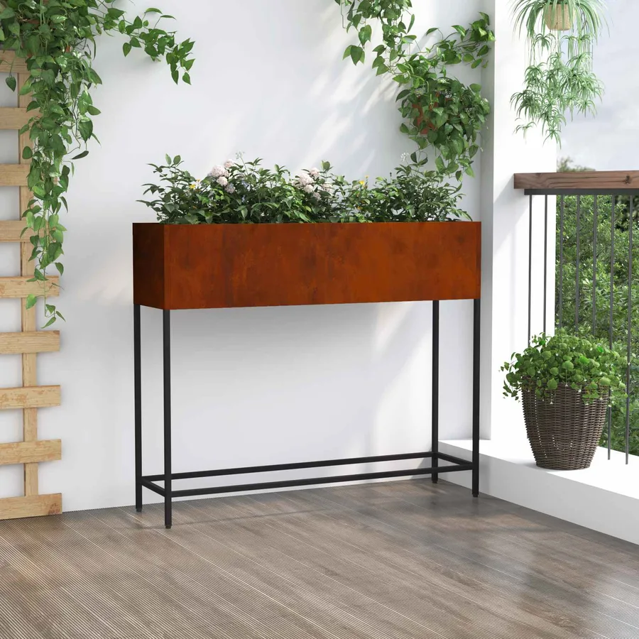 Bac de jardin surélevé Rouillé 100 x 26 x 82 cm Acier patiné - 4