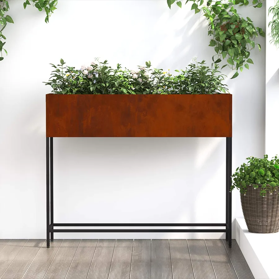 Bac de jardin surélevé Rouillé 100 x 26 x 82 cm Acier patiné - 5