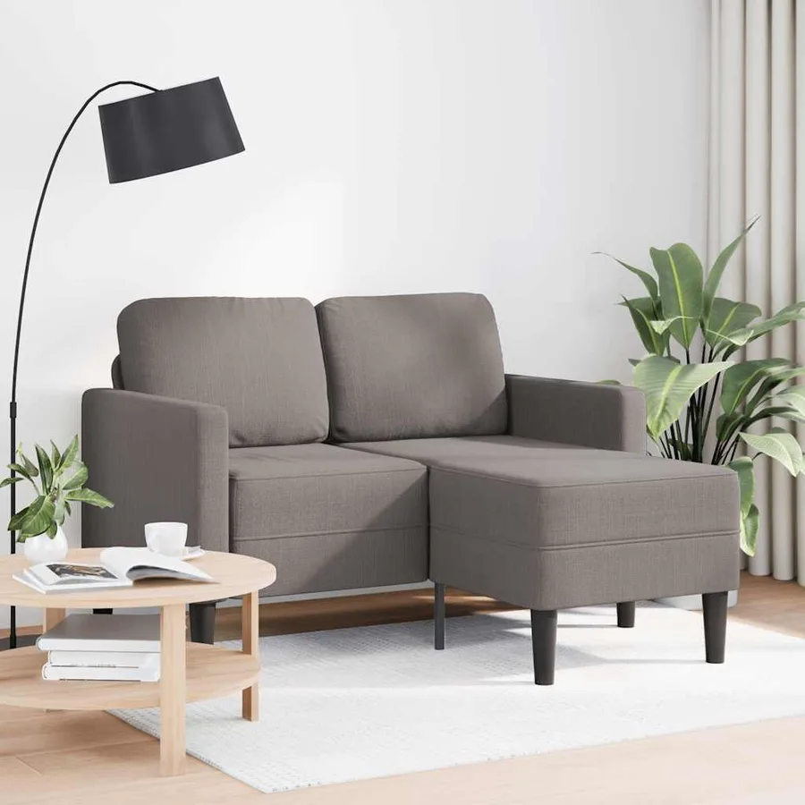Canapé 2 places avec méridienne en L taupe 125 cm tissu - 2