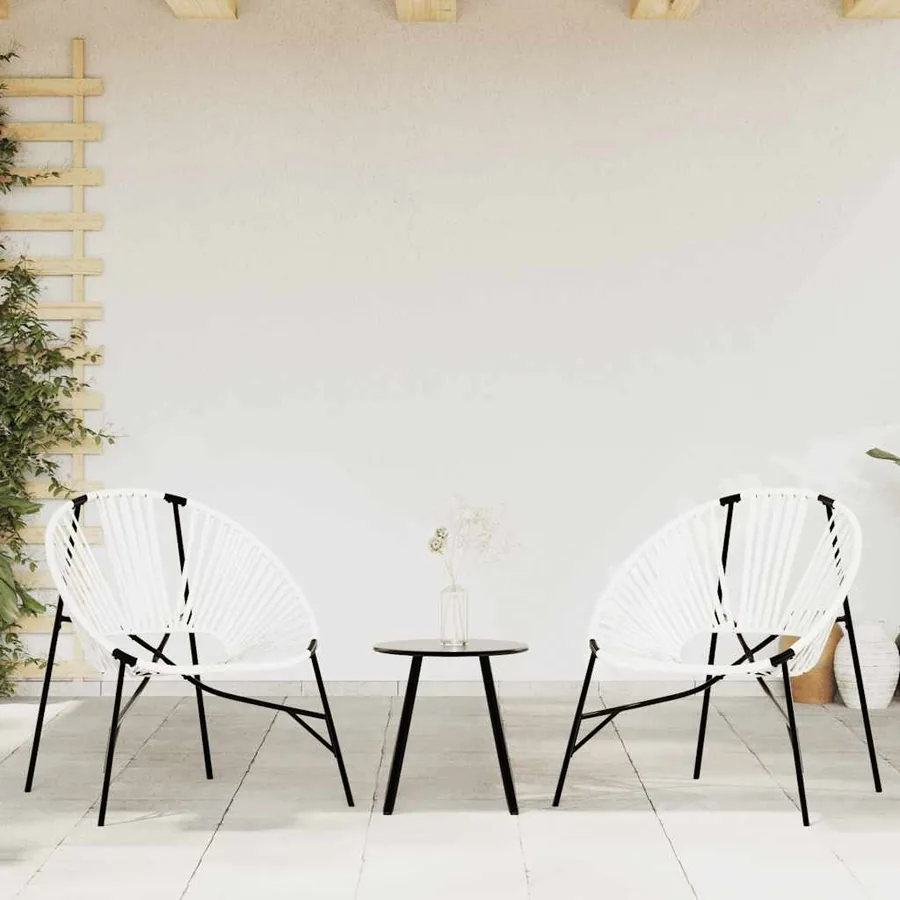 Lot de 3 Chaise de jardin noir et blanc résine tressée