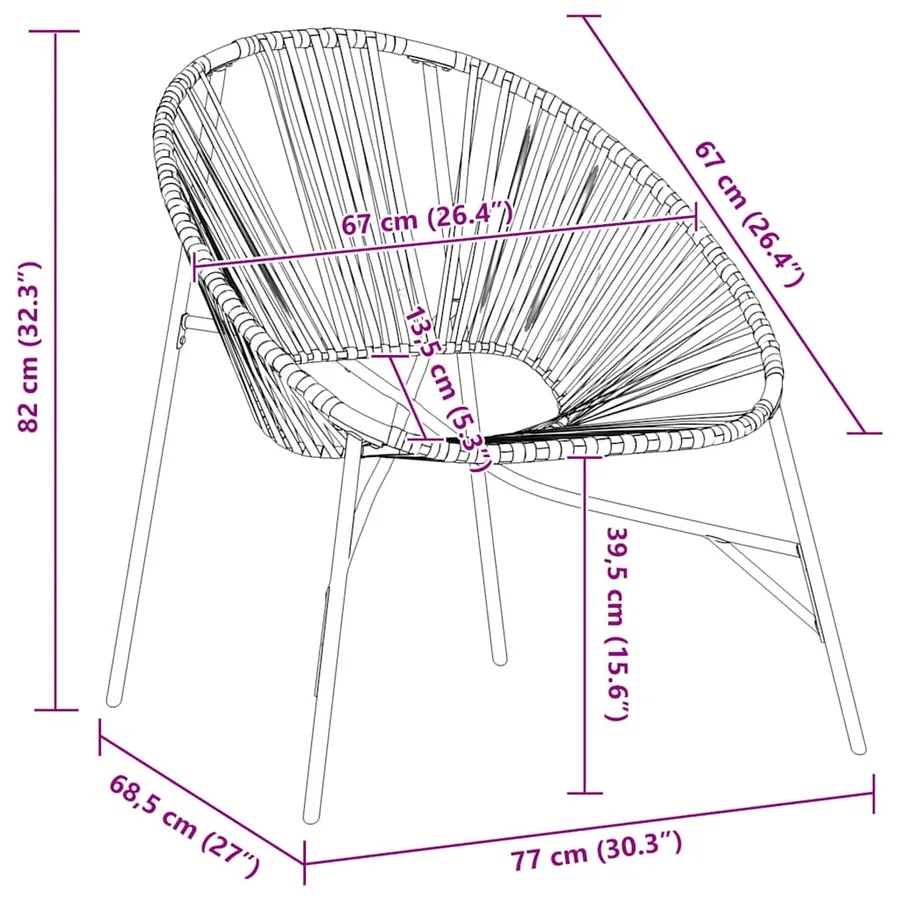 Lot de 3 Chaise de jardin noir et blanc résine tressée - 11
