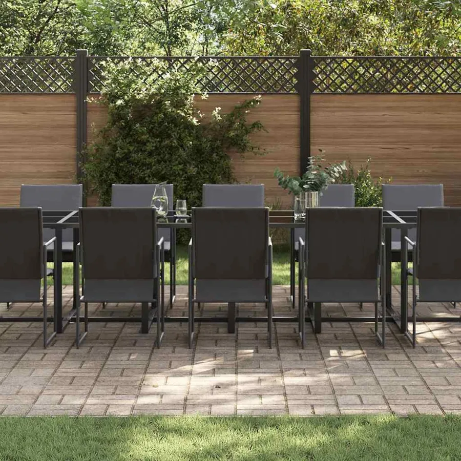 Ensemble de salle à manger pour jardin 15 pcs Noir Acier - 3