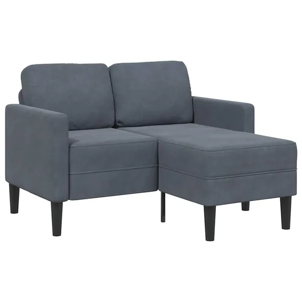 Canapé 2 places avec méridienne en L gris foncé 125 cm velours