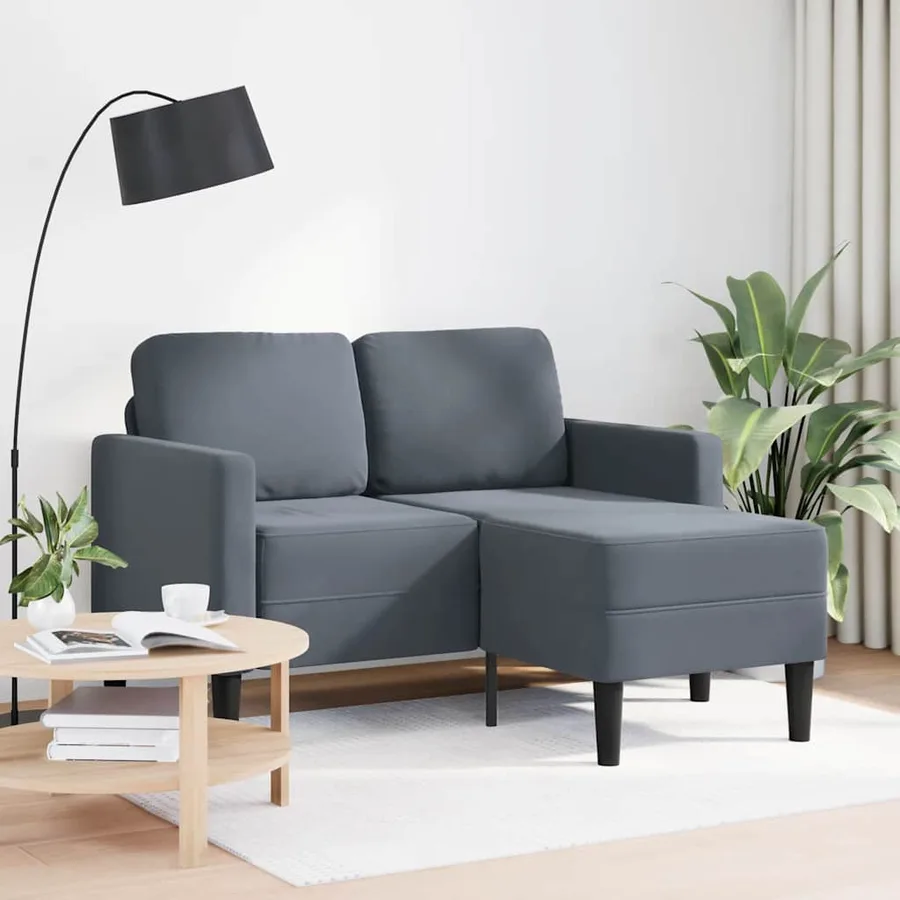 Canapé 2 places avec méridienne en L gris foncé 125 cm velours - 2
