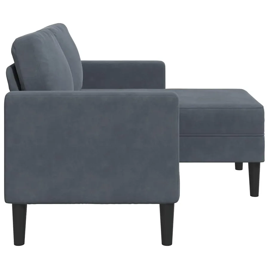 Canapé 2 places avec méridienne en L gris foncé 125 cm velours - 5