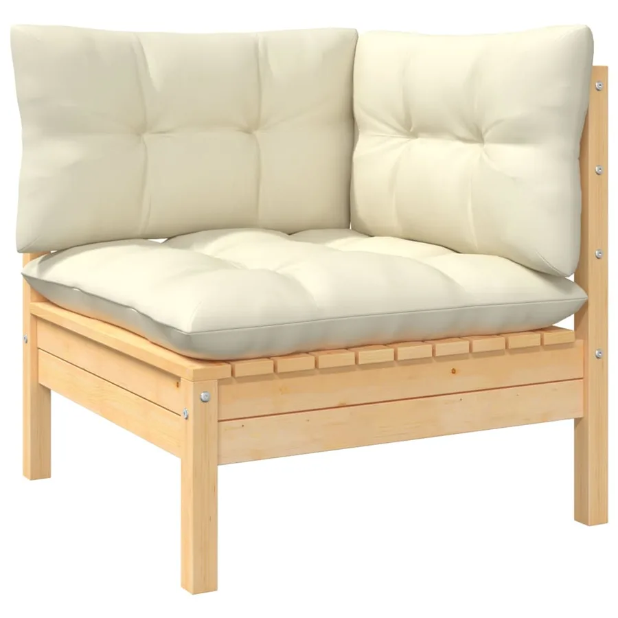 Salon de jardin 9 pcs avec coussins crème bois de pin massif - 4