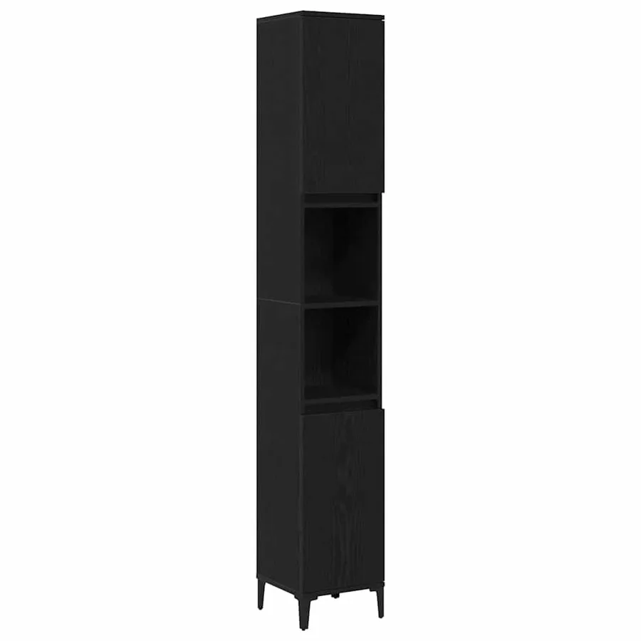 Cabinet de salle de bain avec porte Chêne noir 30 x 30 x 190 cm - 2