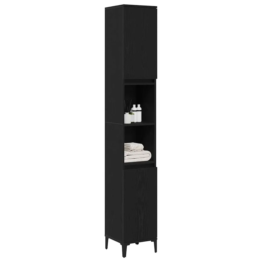 Cabinet de salle de bain avec porte Chêne noir 30 x 30 x 190 cm - 3