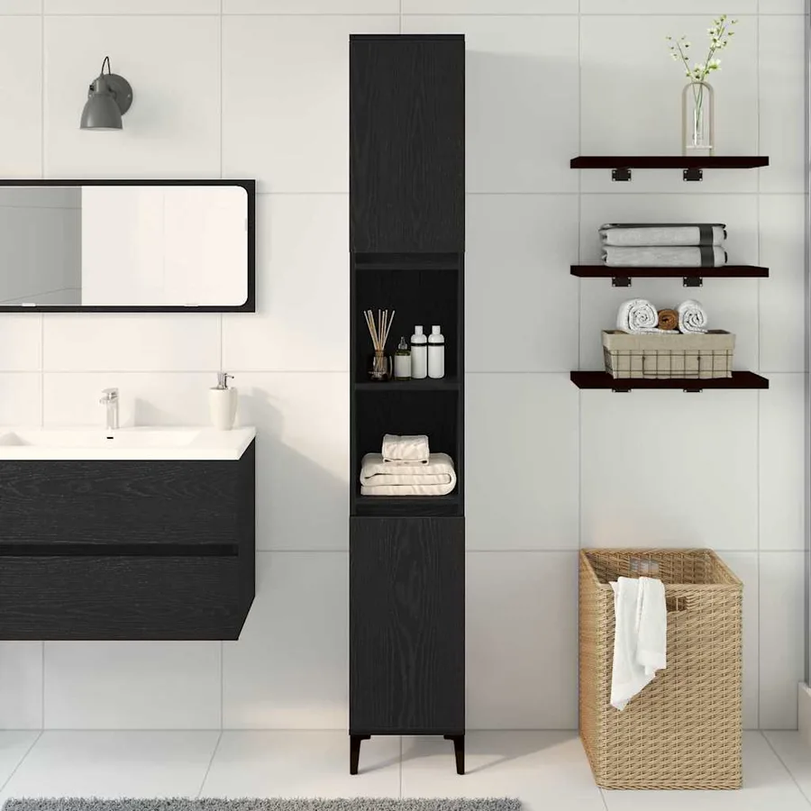 Cabinet de salle de bain avec porte Chêne noir 30 x 30 x 190 cm - 4