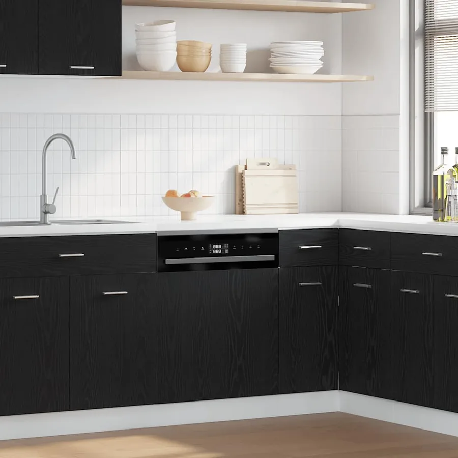 Panneau de lave-vaisselle Lyon en chêne noir 60 x 1,5 x 67 cm bois d'ingénierie