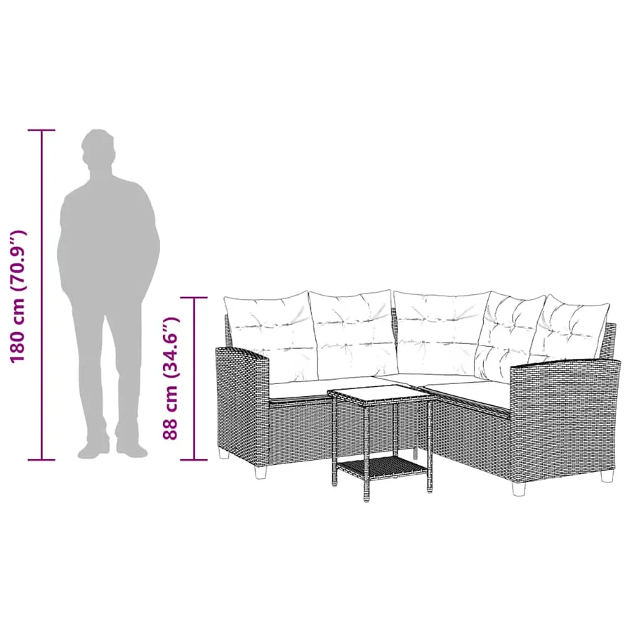 Canapé de jardin table et coussins en forme de L gris clair - 12