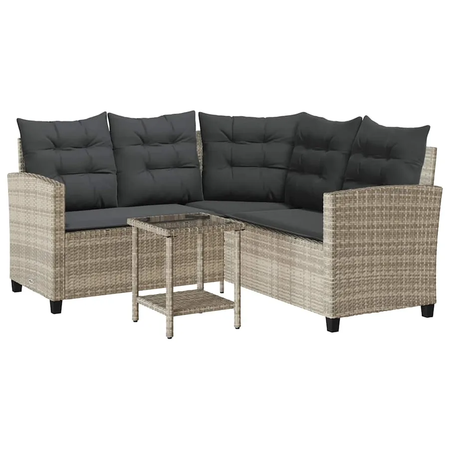 Canapé de jardin table et coussins en forme de L gris clair - 2