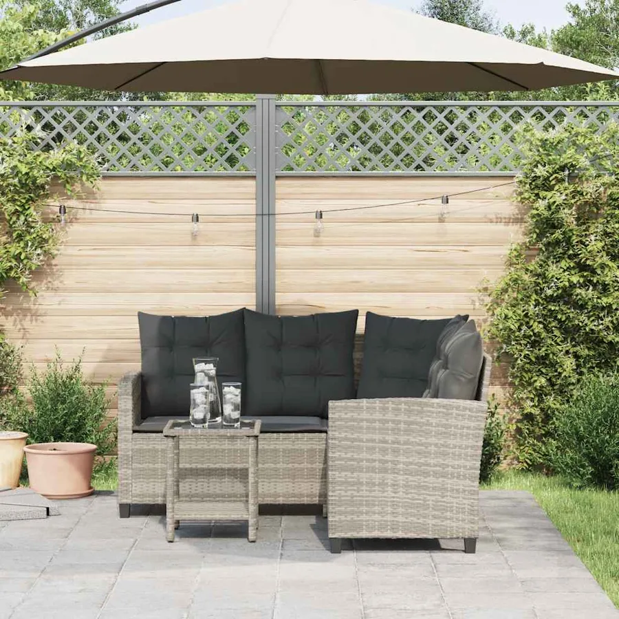 Canapé de jardin table et coussins en forme de L gris clair - 3