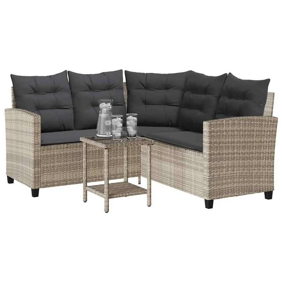 Canapé de jardin table et coussins en forme de L gris clair - 4
