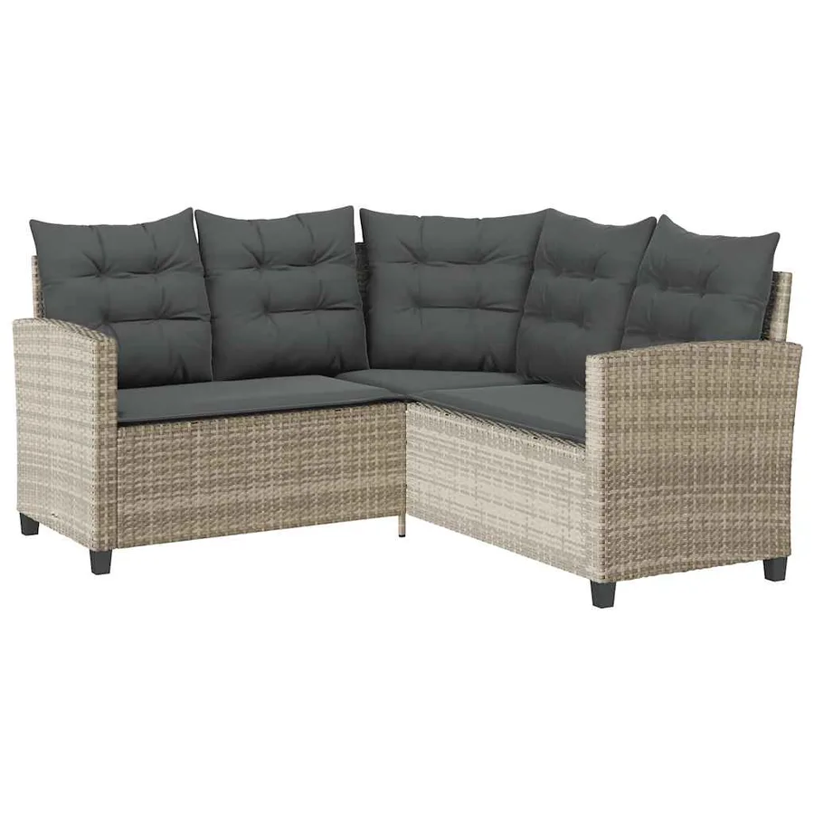 Canapé de jardin table et coussins en forme de L gris clair - 5
