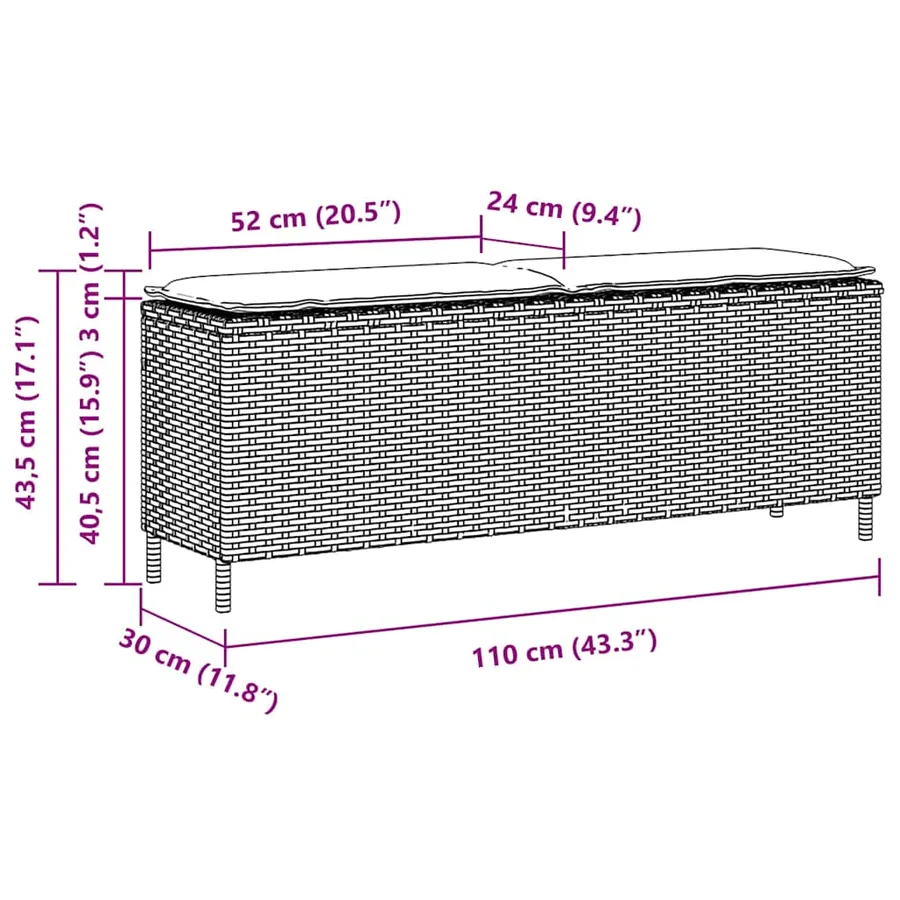 Banc de jardin avec coussin beige 110x30x40,5 cm résine tressée - 8