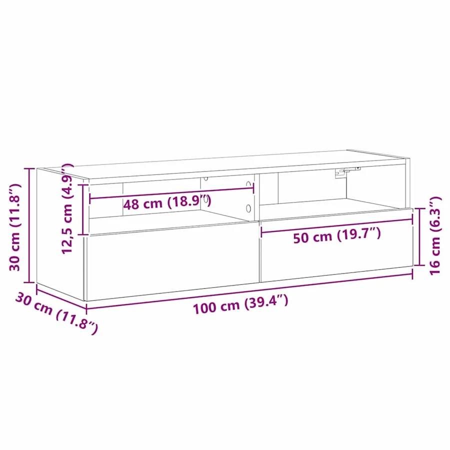 Meuble TV mural Bois ancien 100 x 30 x 30 cm Bois d'ingénierie - 12