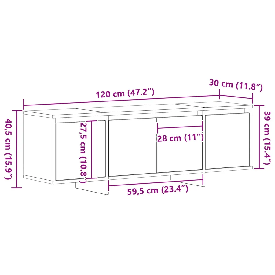 Meuble TV Chêne noir 120 x 30 x 40,5 cm Bois d'ingénierie - 12