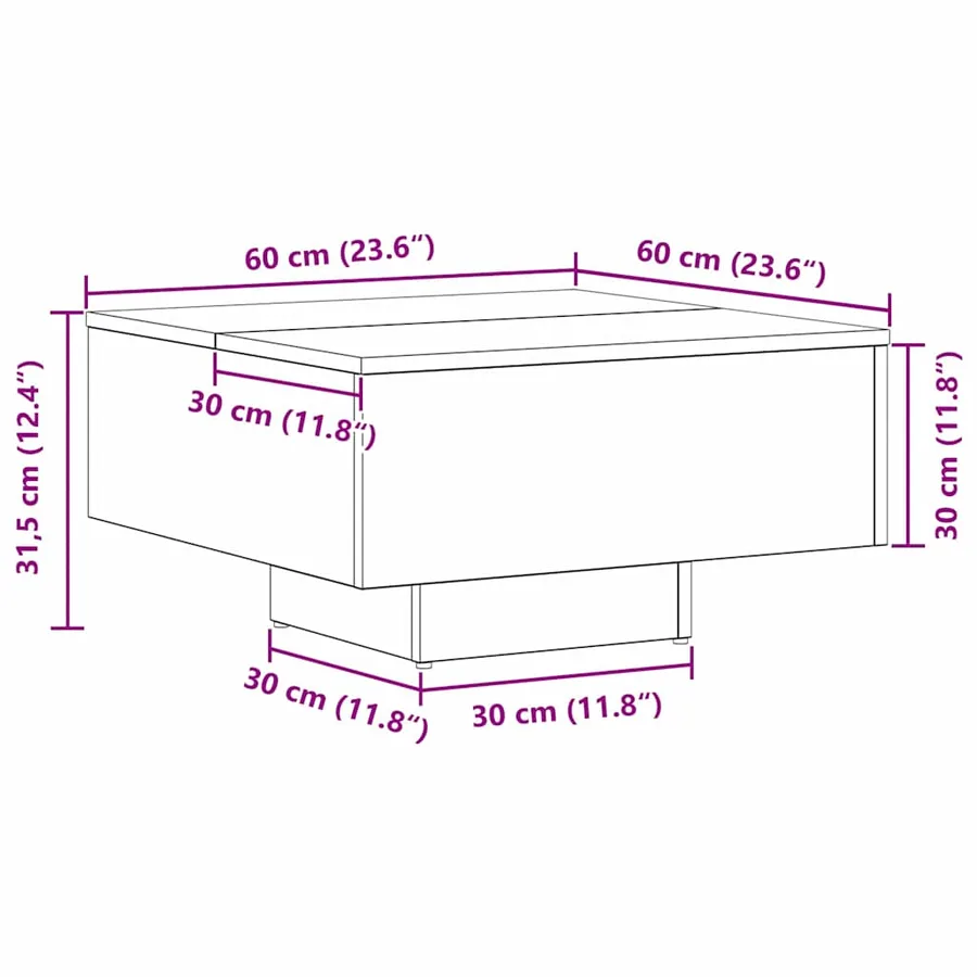 Table basse Chêne noir 60 x 60 x 31,5 cm Bois d'ingénierie - 8