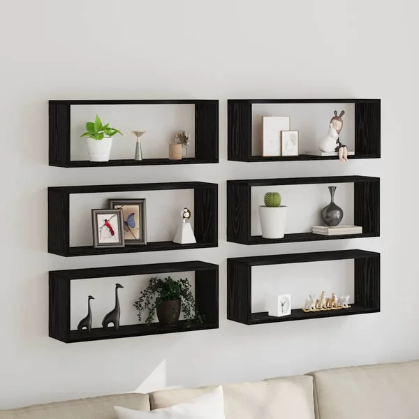 Étagères Murales avec étagère 6 pcs Chêne noir 60 x 15 x 23 cm