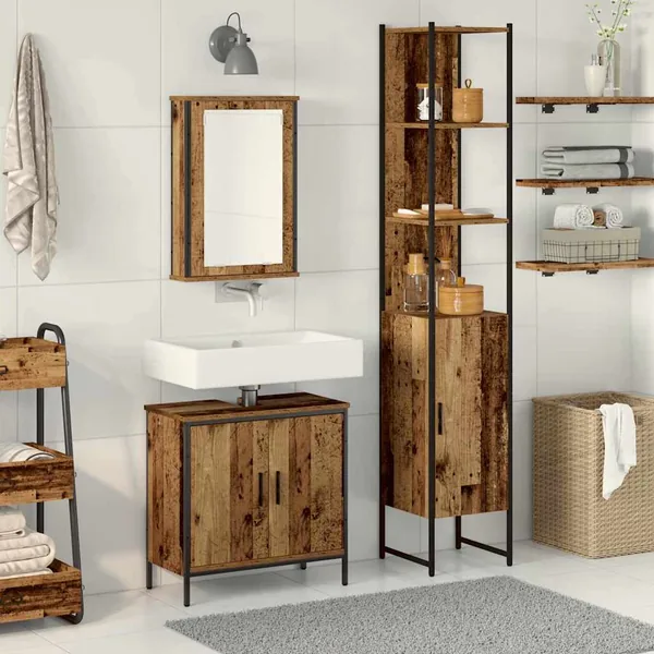 Ensemble de mobilier de salle de bain avec étagère 3 pcs Marron