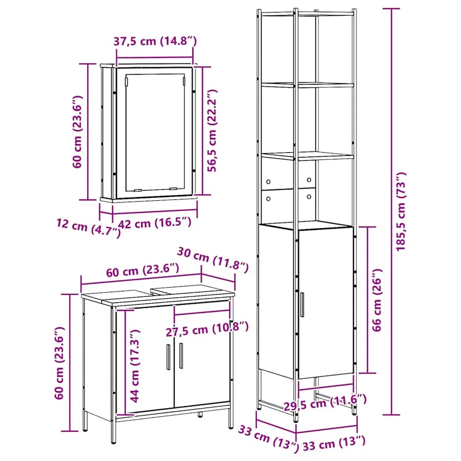 Ensemble de mobilier de salle de bain avec étagère 3 pcs Marron - 14