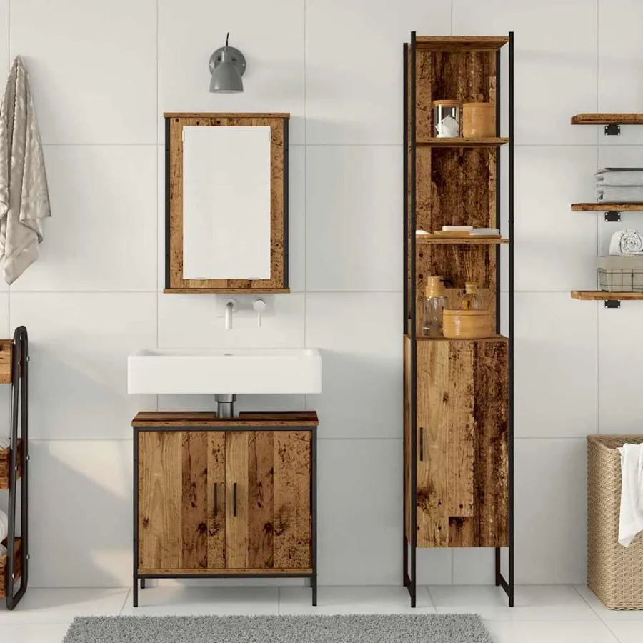Ensemble de mobilier de salle de bain avec étagère 3 pcs Marron - 4