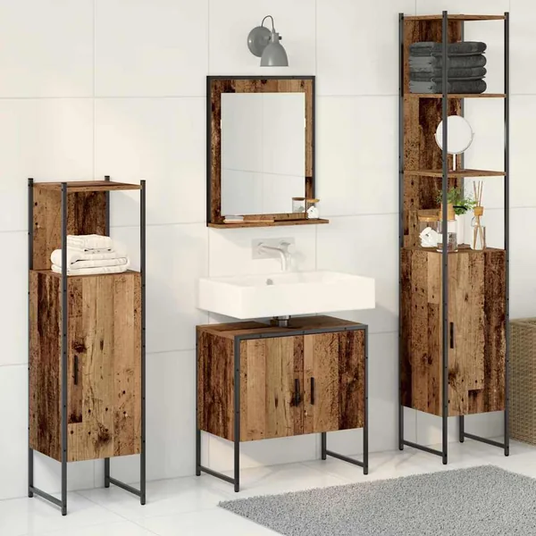 Ensemble de mobilier de salle de bain avec porte 4 pcs Marron