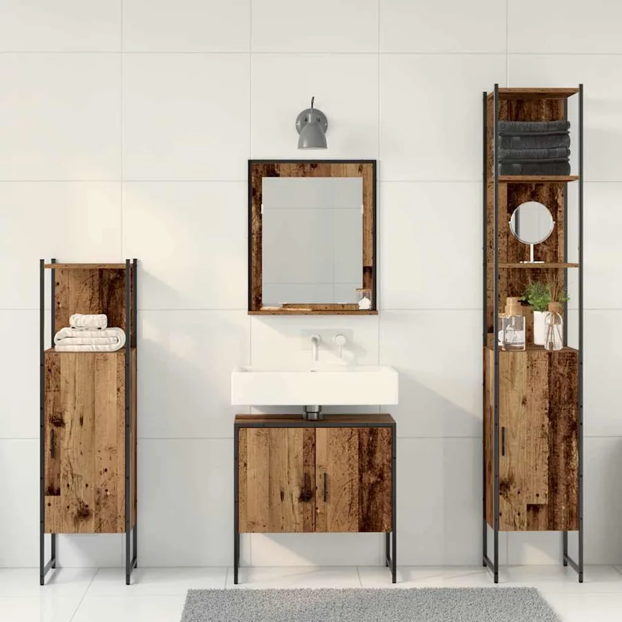 Ensemble de mobilier de salle de bain avec porte 4 pcs Marron - 4
