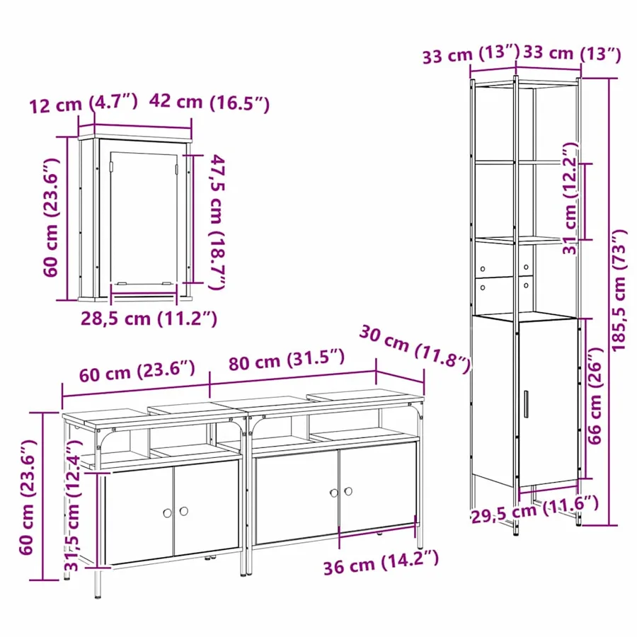 Ensemble de mobilier de salle de bain 4 pcs Chêne noir - 18